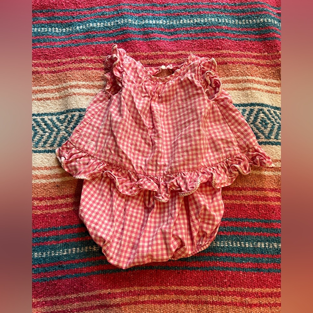 Ralph Lauren Pink Gingham Bubble Romper Ruffle Trim